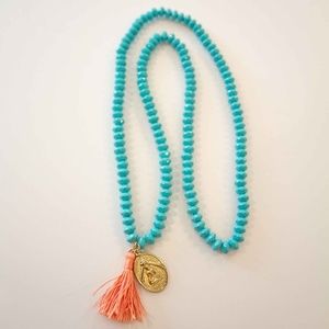 NWOT Turquoise Tassle Necklace with Charm